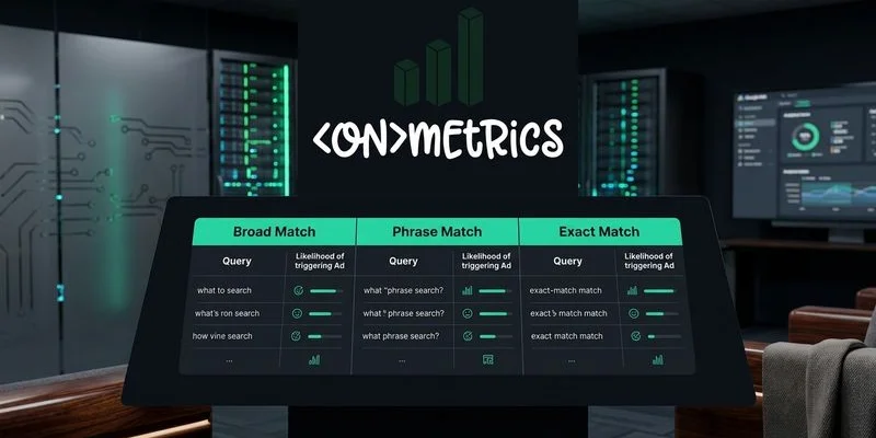 Google Ads keyword match type comparison showing broad, phrase, and exact match examples